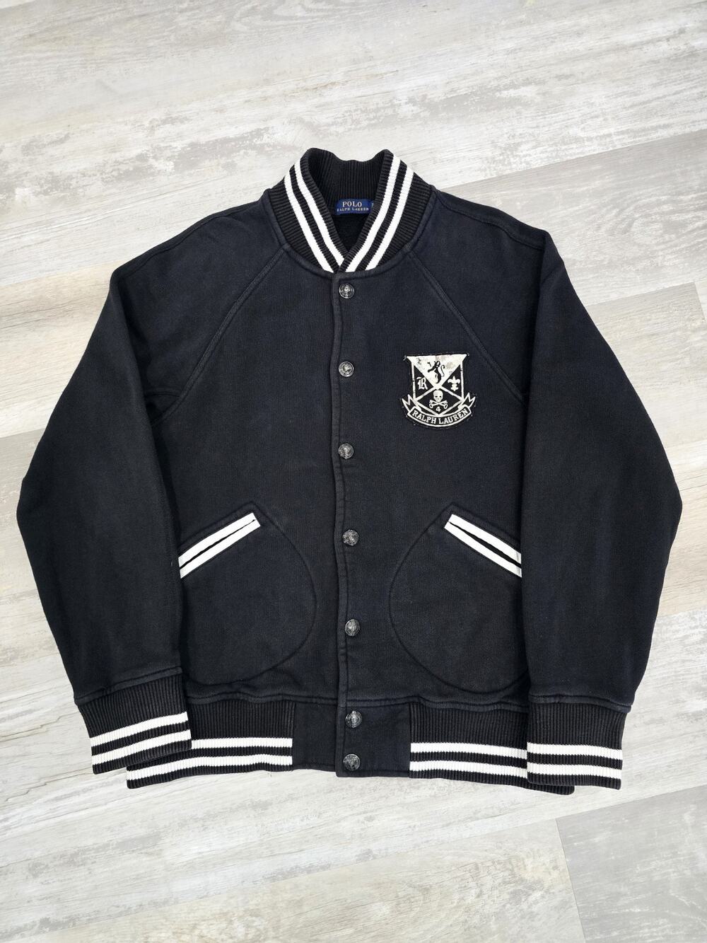 Polo Ralph Lauren New York Crew Varsity Jacket Black Fleece Bomber Crest Men's S